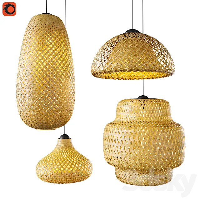 Set of wicker lamps made of bamboo 3ds Max