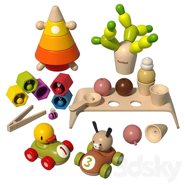 Set of Wooden Educational Toys Plan Toys 3ds Max