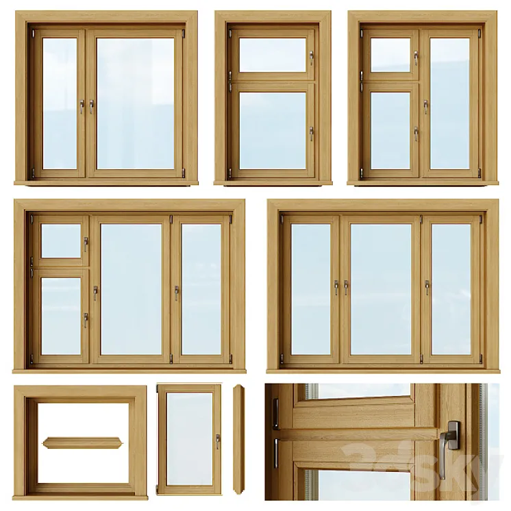 Set of wooden windows 1 + Designer 3DS Max