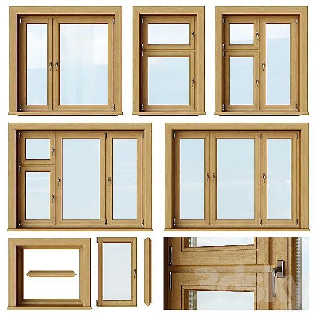 Set of wooden windows 1 + Designer 3DSMax File