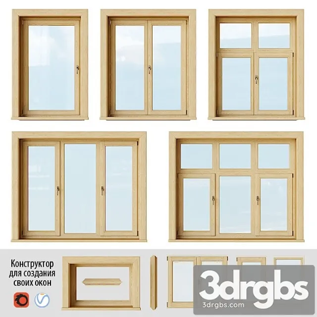 Set of wooden windows 2 + designer 3dsmax Download
