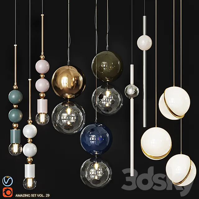 Set pendant lights 3DS Max Model