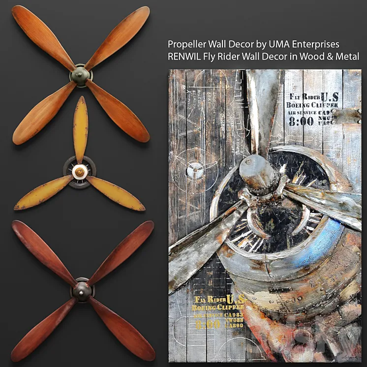 Set propellers from UMA Enterprises and the picture RENWIL propeller wall decor picture metal decorative for wall 3DS Max