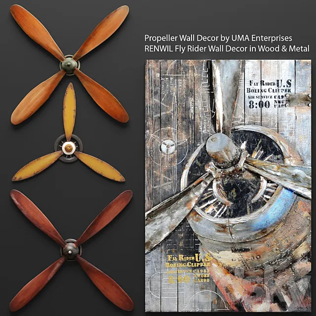 Set propellers from UMA Enterprises and the picture RENWIL. propeller. wall decor. picture. metal. decorative. for wall 3DSMax File