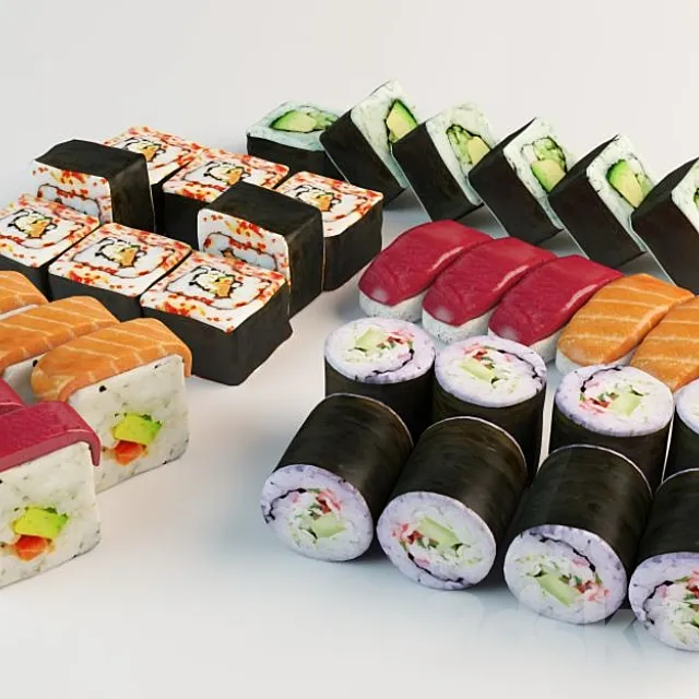 Set Sushi rolls and sushi 3DS Max Model