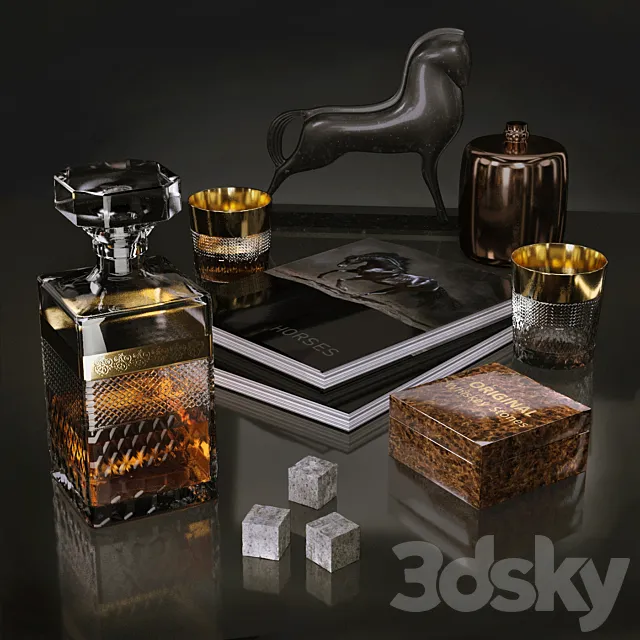 Set whiskey and horses 3DSMax File