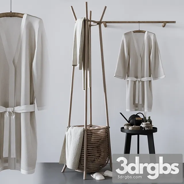 Set With Basket Bathrobe and Bathroom Accessories 3dsmax Download