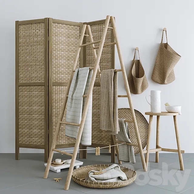 Set with Folding screen. baskets and decorative stairs 3DSMax File