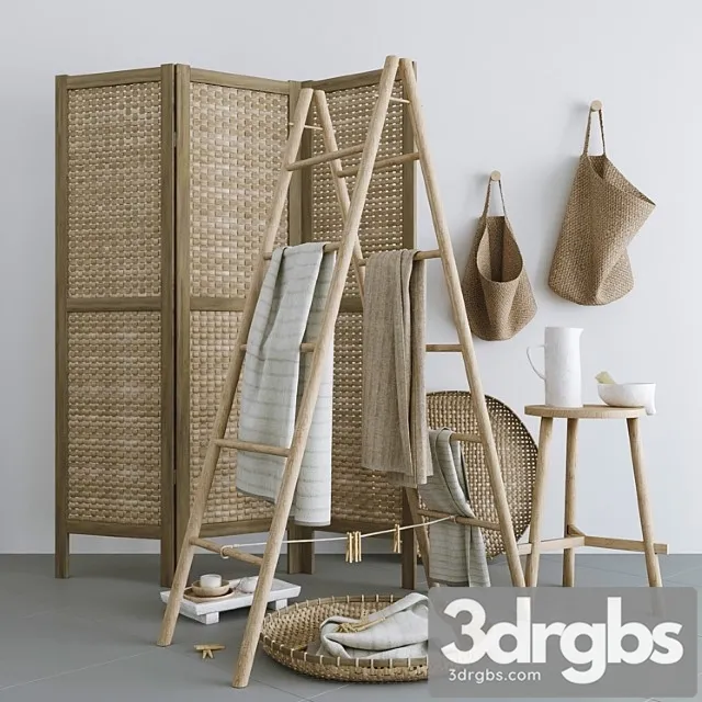 Set with folding screen, baskets and decorative stairs
