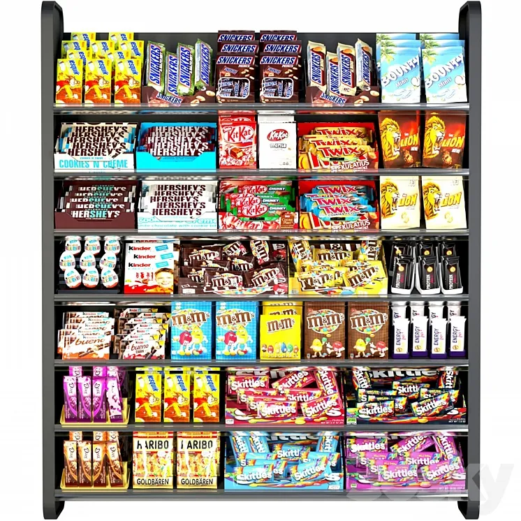 Shelf in the supermarket with sweets. Chocolate 3DS Max