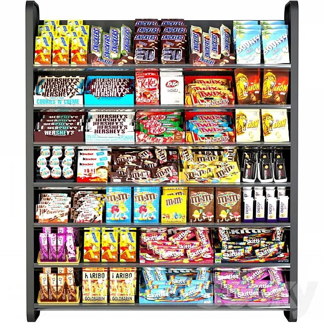 Shelf in the supermarket with sweets. Chocolate 3DSMax File