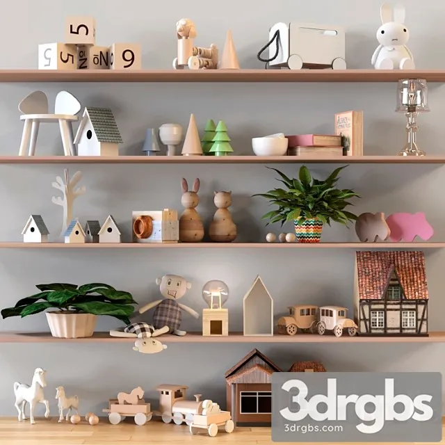 Shelf With A Set Of Childrens Toys Childrens Room 3dsmax Download