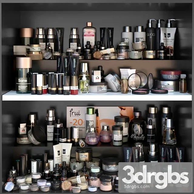 Shelf with a set of cosmetics for beauty salons shops or dutifree. make up 3dsmax Download