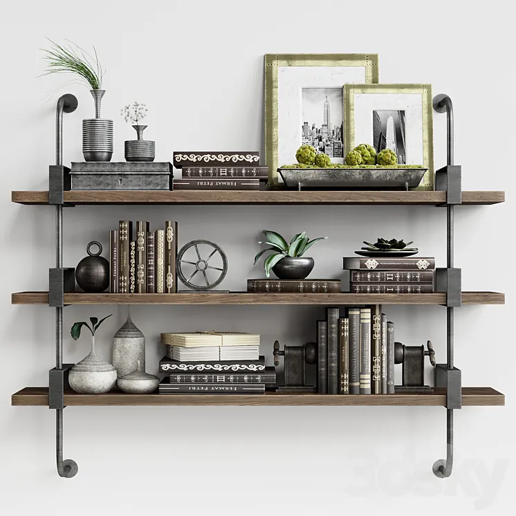 Shelf with decor French Factory Shelving Restoration Hardware 3DS Max