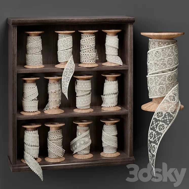 Shelf with spools of lace 3DS Max