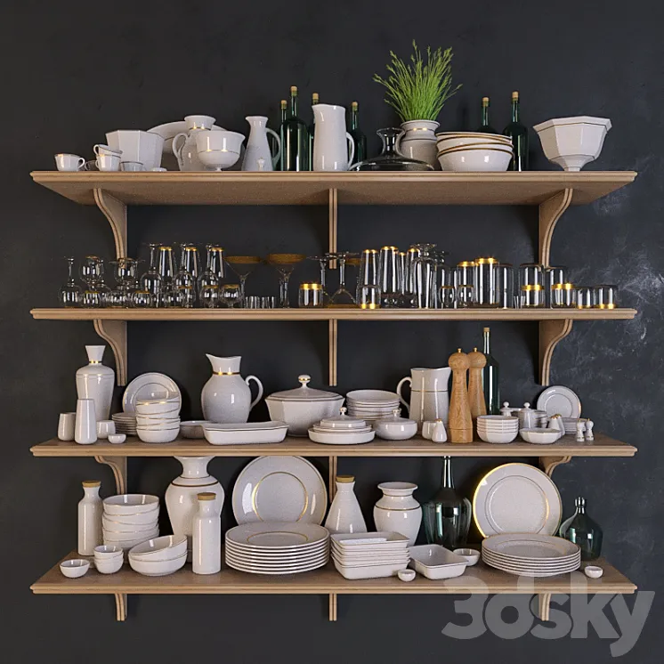 Shelves with dishes 3DS Max