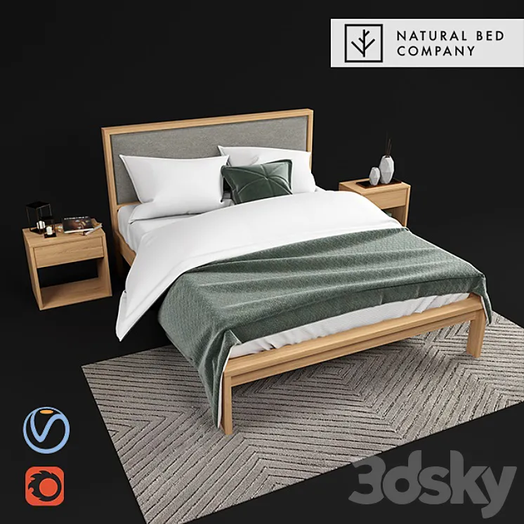Shetland – bed with padded headboard 3DS Max