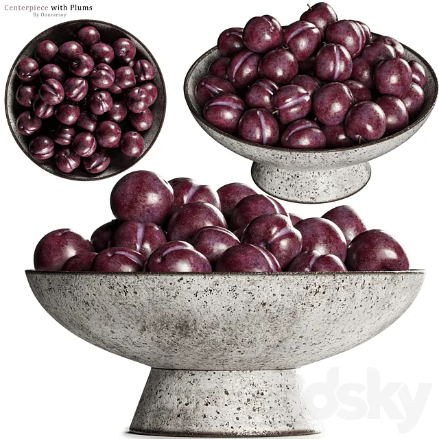Shinola Centerpiece Bowl with Purple Plums Decoration 3DSMax File