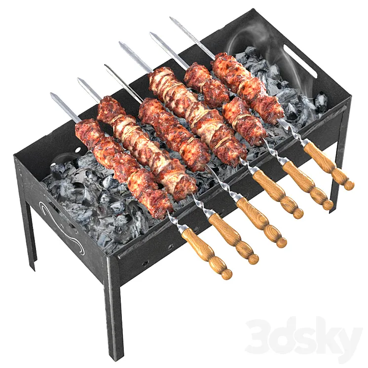Shish kebab on the grill 3DS Max