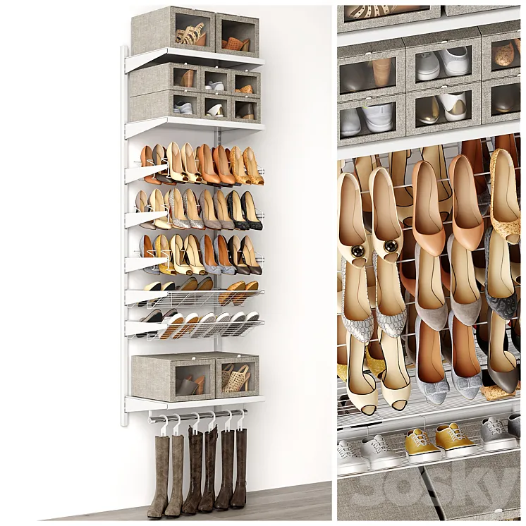 Shoe rack in a shoe cabinet. Set of shoes. Shelf filling 3DS Max