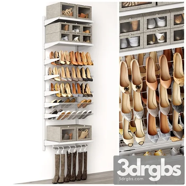 Shoe rack in a shoe cabinet. set of shoes. shelf filling