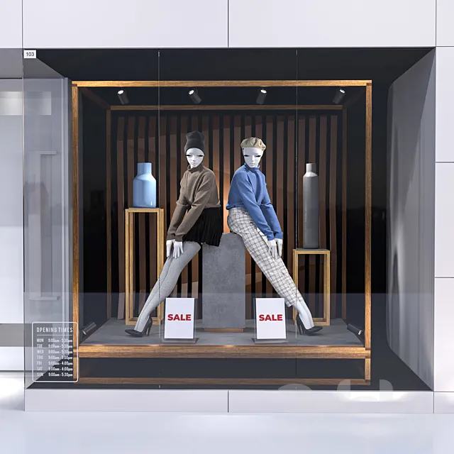 Shop front with female mannequin 001 3ds Max