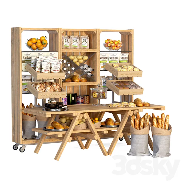 Showcase at the market with products pastries and dry breakfasts 3dsMax Model