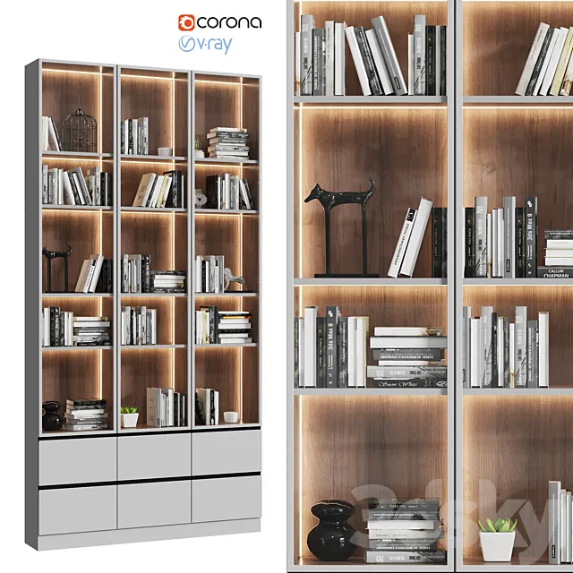 Showcase cabinet with books 3dsMax Model