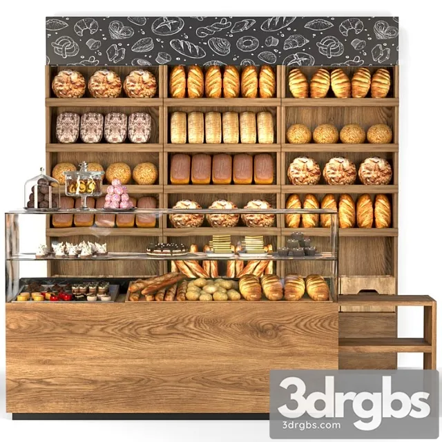 Showcase In A Bakery With Baked Desserts And Various Sweets Bread 3dsmax Download