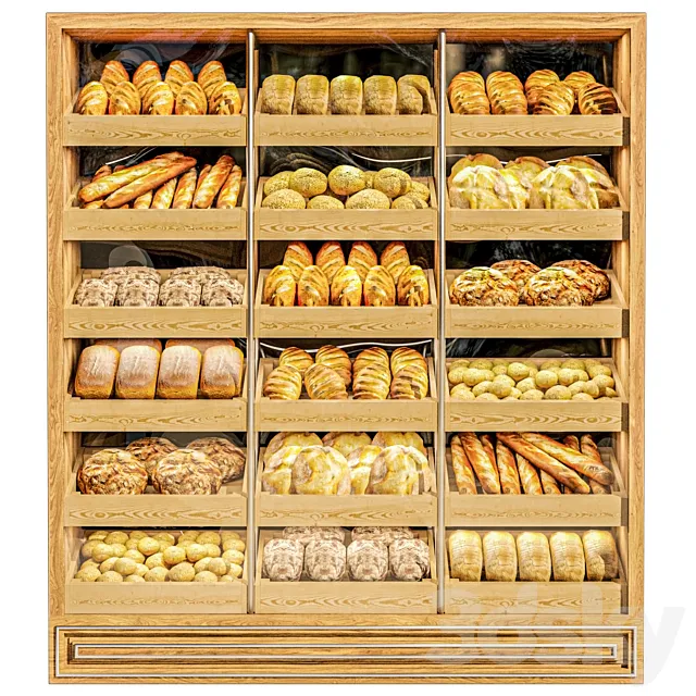 Showcase in a bakery with pastries 2. Bread 3ds Max