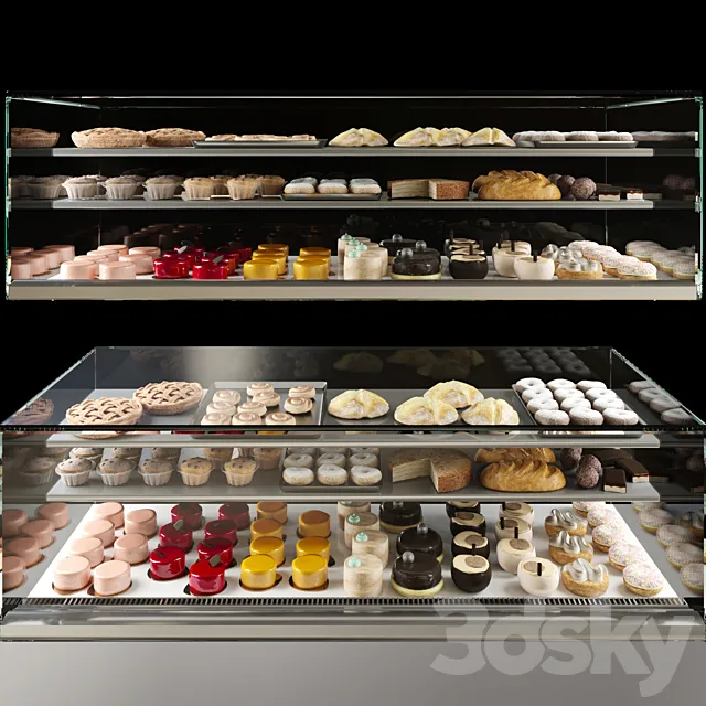 Showcase in a pastry shop with desserts. sweets and other different cakes 4 3DSMax File