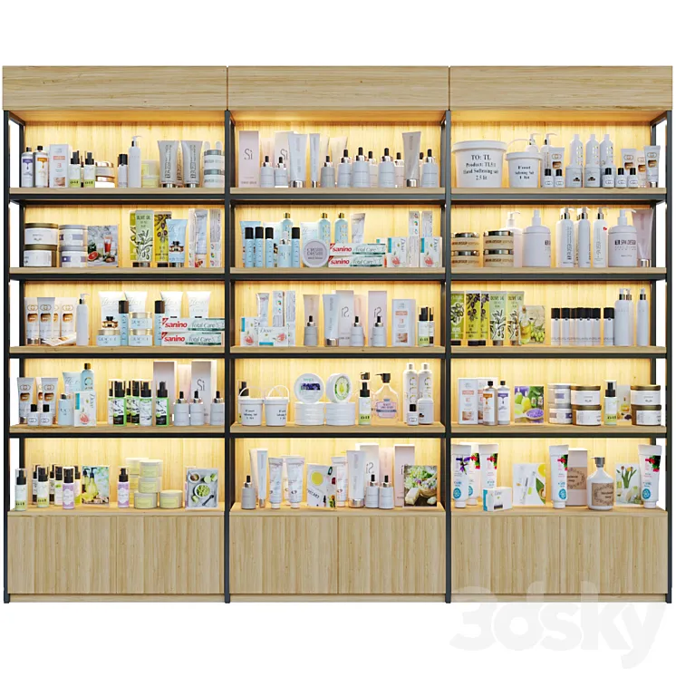 Showcase in a pharmacy with cosmetic care products 8 3DS Max