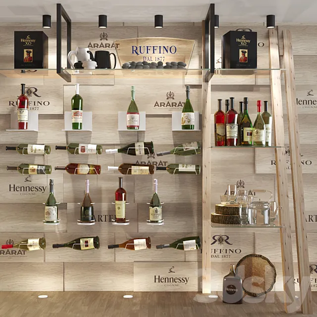 Showcase in a restaurant with collection wine. Red wine 3DS Max Model