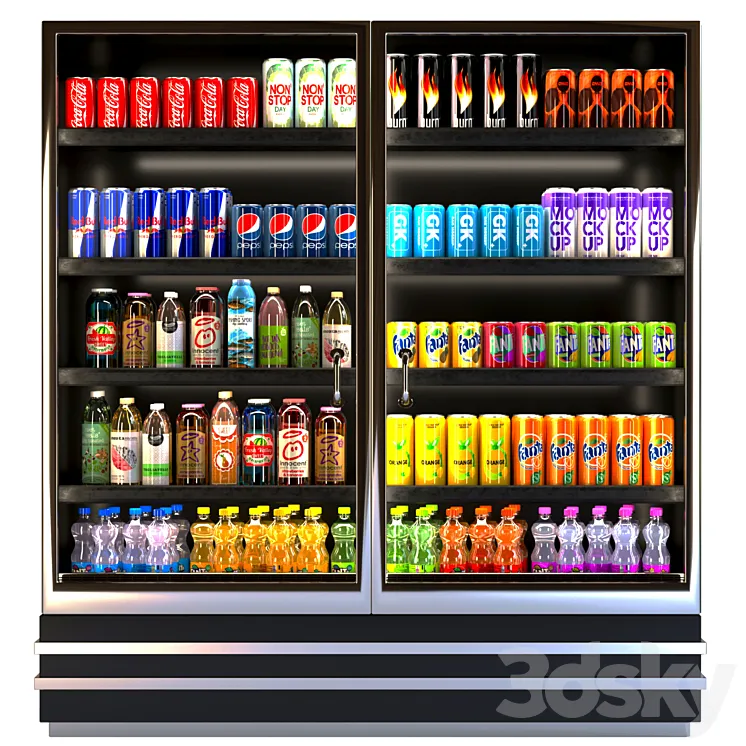 Showcase in a supermarket with lemonades juices and energy drinks 8 3DS Max