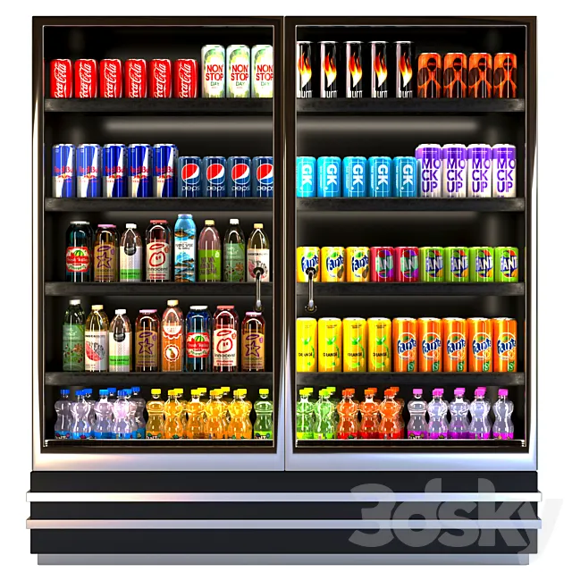 Showcase in a supermarket with lemonades juices and energy drinks 8 3dsMax Model