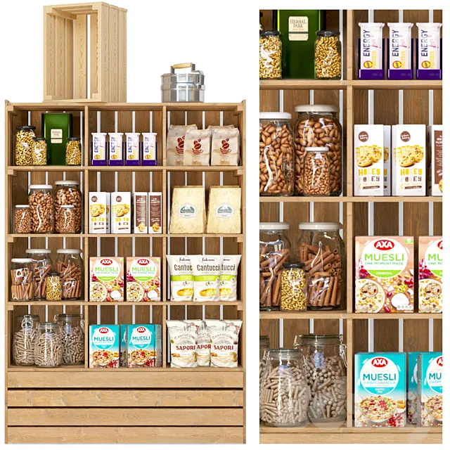 Showcase in a supermarket with nuts cereals and dry breakfasts 3DS Max Model