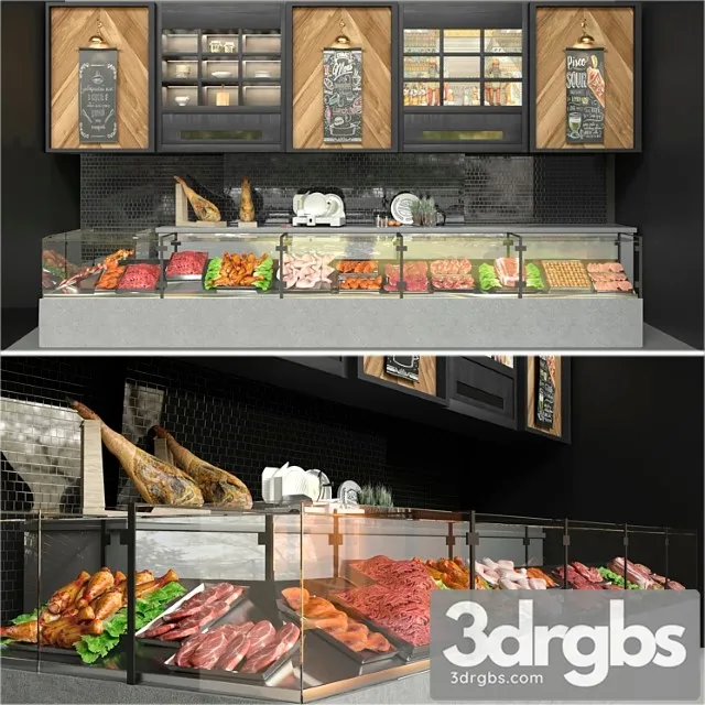 Showcase In A Supermarket With Semi Finished Products and Meat Food 3dsmax Download