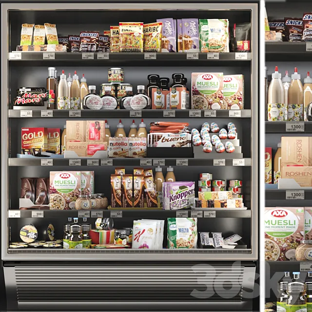 Showcase in a supermarket with sweets cereals and snacks 3 3ds Max