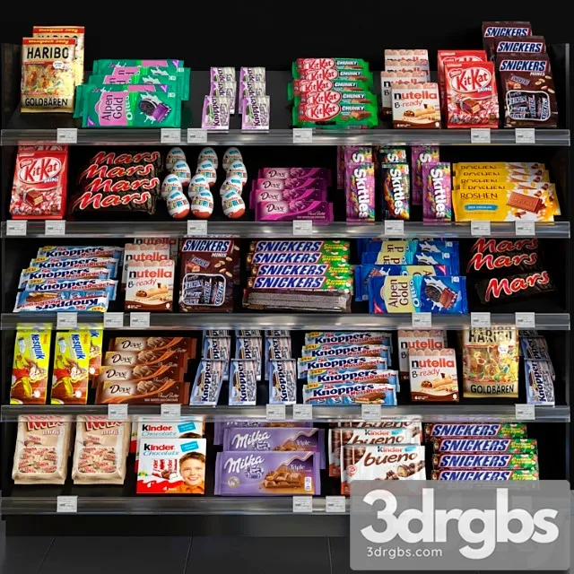 Showcase in a supermarket with sweets chocolate and other sweets 3dsmax Download