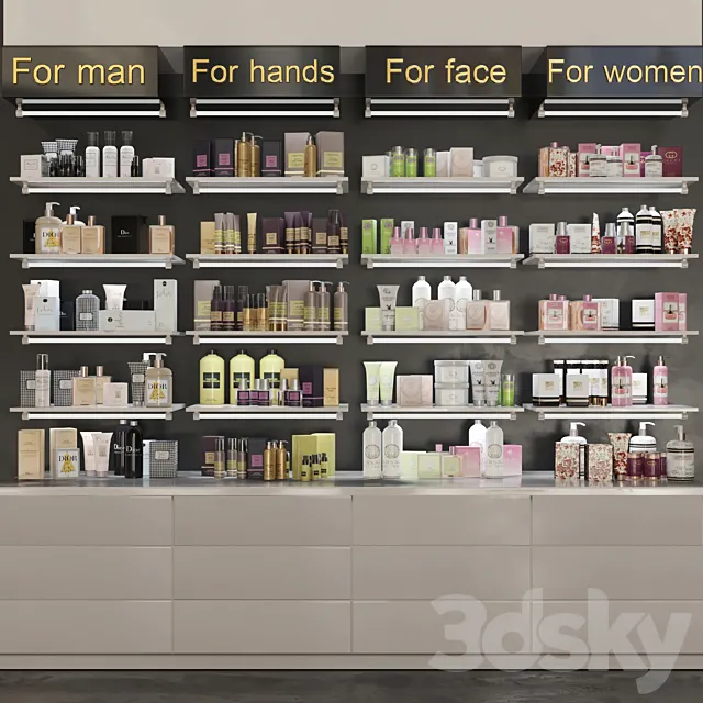 Showcase in pharmacies cosmetics for care. Beauty saloon 3DSMax File