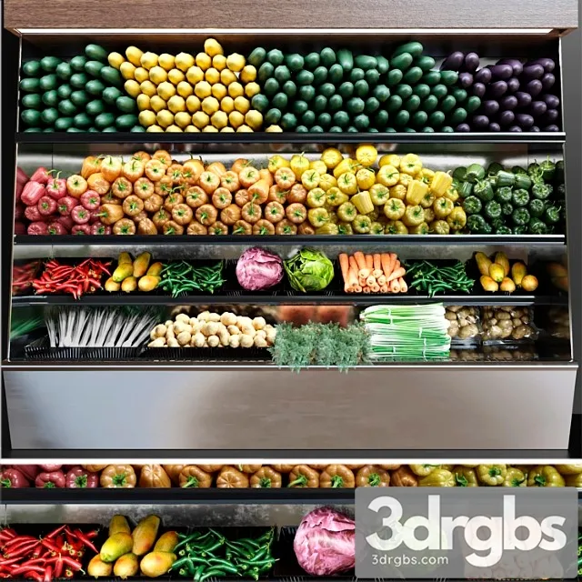 Showcase In Supermarket With Fresh Fruits And Vegetables Food 3dsmax Download