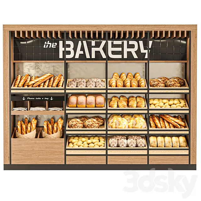 Showcase with bread and pastries. Bakery 3ds Max