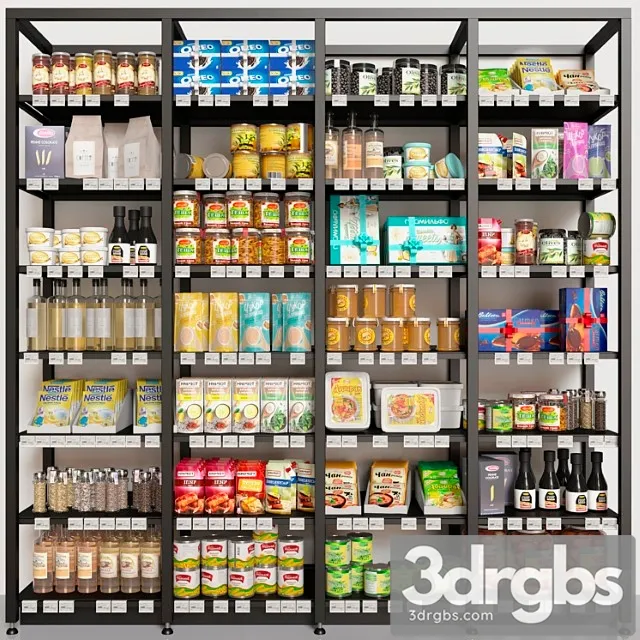 Showcase with conservation and groceries in a supermarket or pantry. food 3dsmax Download