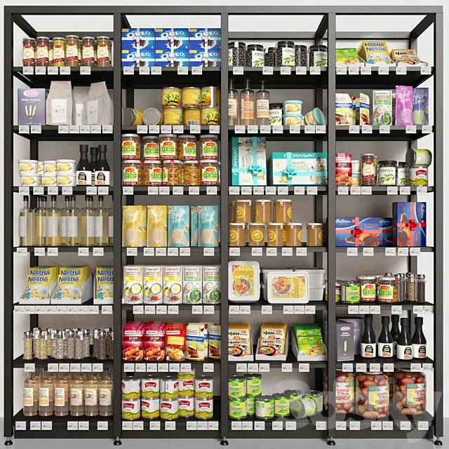 Showcase with conservation and groceries in a supermarket or pantry. Food 3DS Max Model