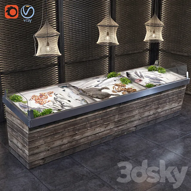 Showcase with fish and seafood 3DSMax File