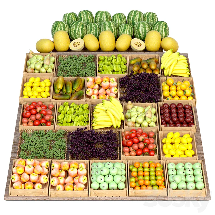 Showcase with fruits and vegetables in the market or hypermarket 11 3DS Max Model