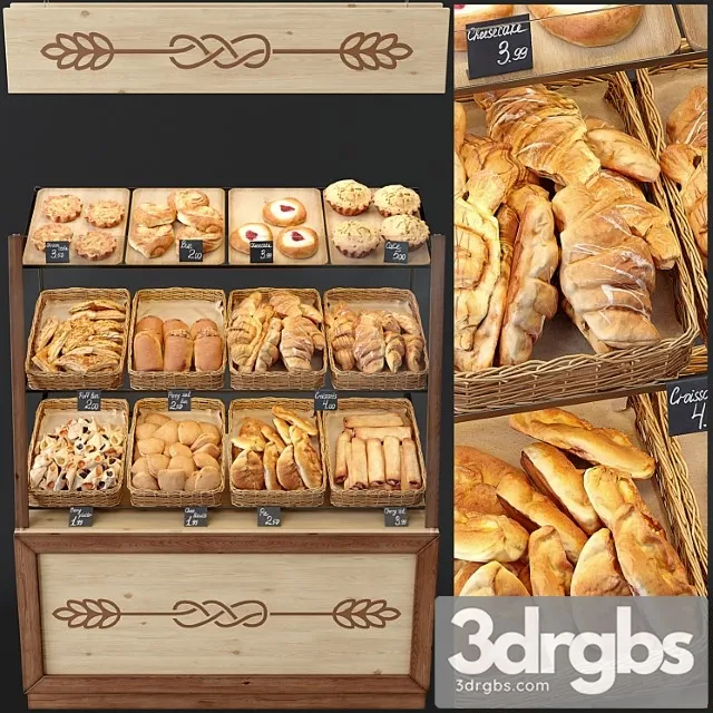 Showcase with pastries for shop and cafe. bread