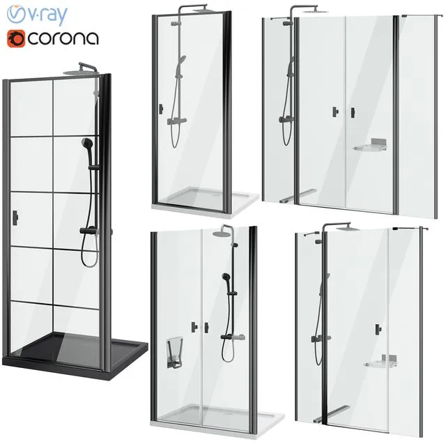 Shower doors Radaway Nes 8 Black set 141 3dsMax Model