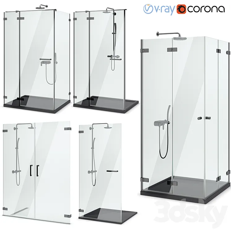 Shower enclosures and doors Radaway | Arta black set 104 3DS Max