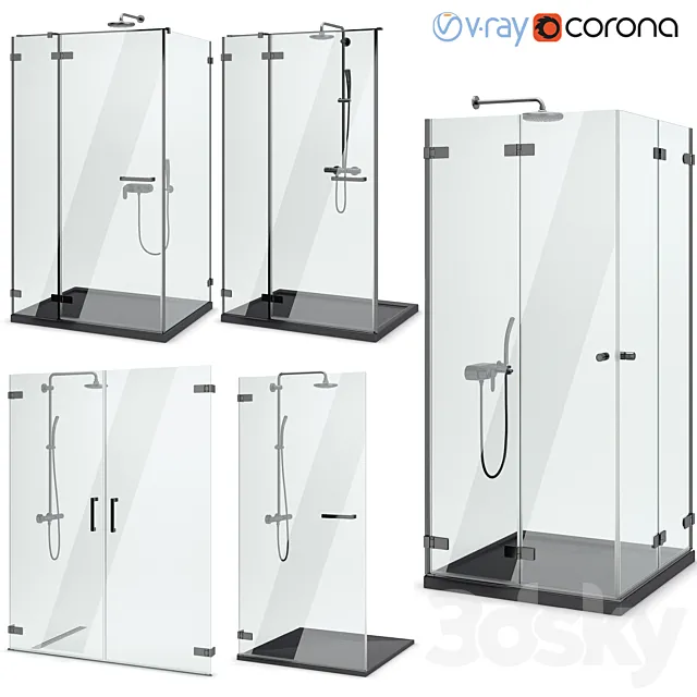 Shower enclosures and doors Radaway | Arta black set 104 3DSMax File